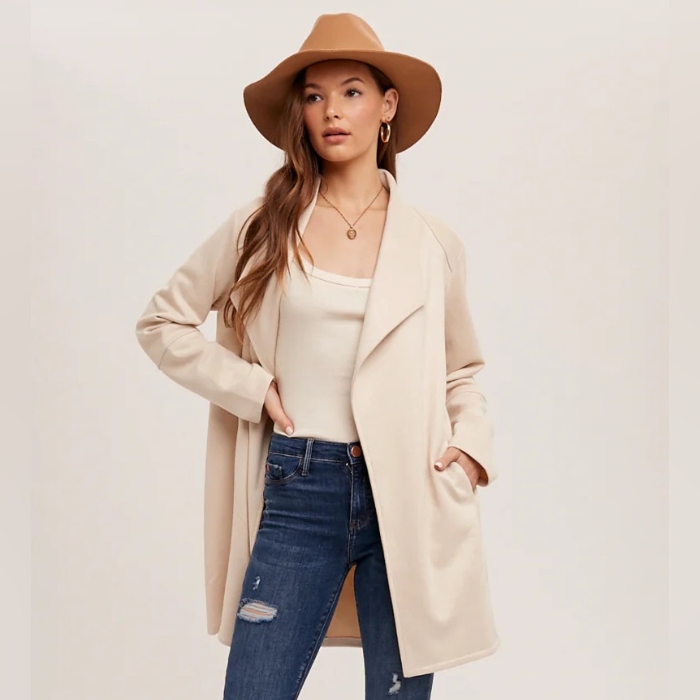 Tahari Taupe Drape Open Front Jacket Size 10 - image 1